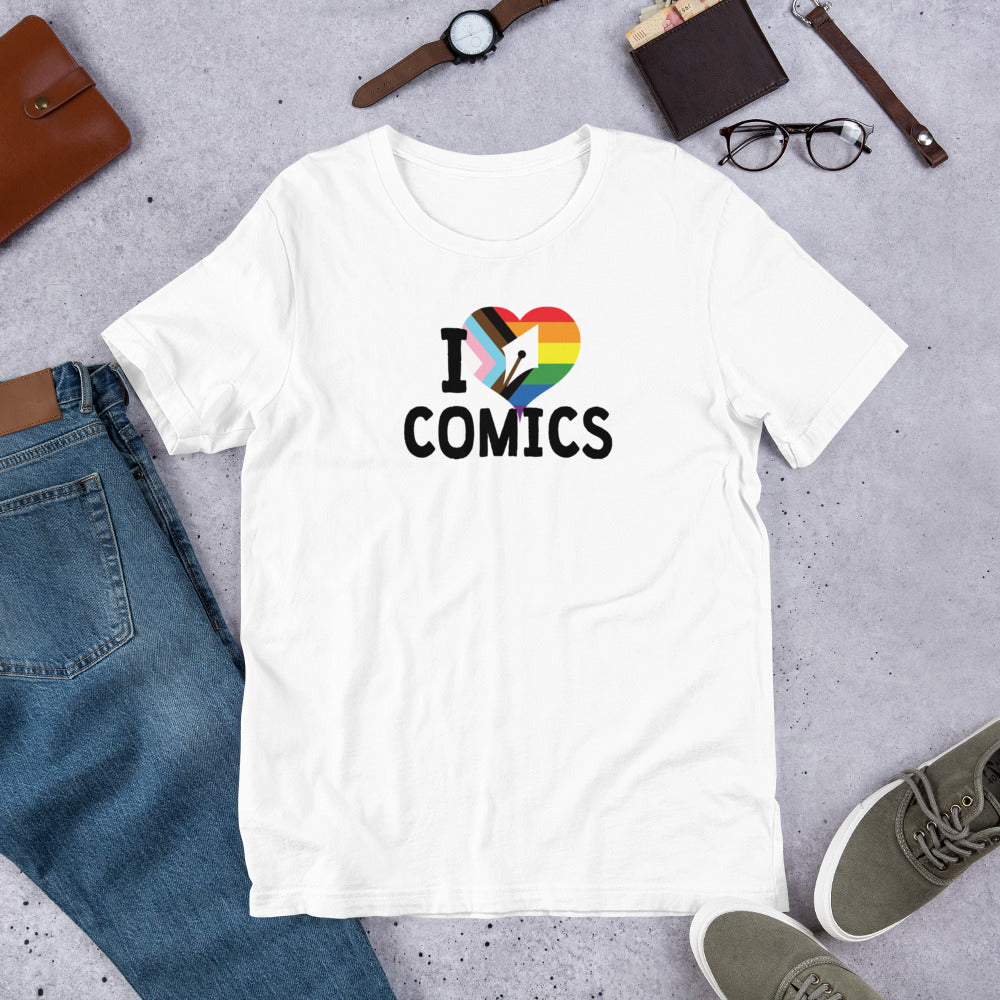 I make/love comics (pride on white) Unisex t-shirt